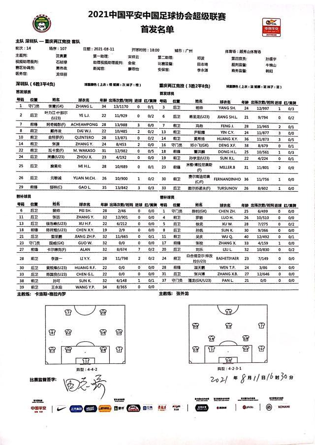 九游体育-深足vs重庆：阿奇姆彭PK大摩托 卡尔德克替补待命